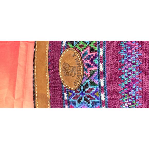 Guatemala Handmade Stitched Bright Colors Star Pattern Zip Top Small Hand Purse - Picture 3 of 6